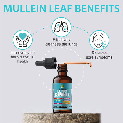 LUNG DEFENSE Herbal Extract - 8 in 1 Blend (Mullein, Marshmallow, OSHA, Wild Cherry, Elderberry, Yerba Santa, Olive Leaf, ACV) Lung Cleanse - Respiratory & Immune System support