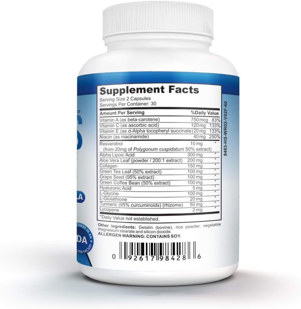 Nutra Pro Anti-Wrinkle and Ageless Skin Vitamins - Dermal Repair Complex for Skin Repair with Collagen & Resveratrol & Alpha - Lipoic Acid & Hyaluronic Acid Supplement to Renew Skin