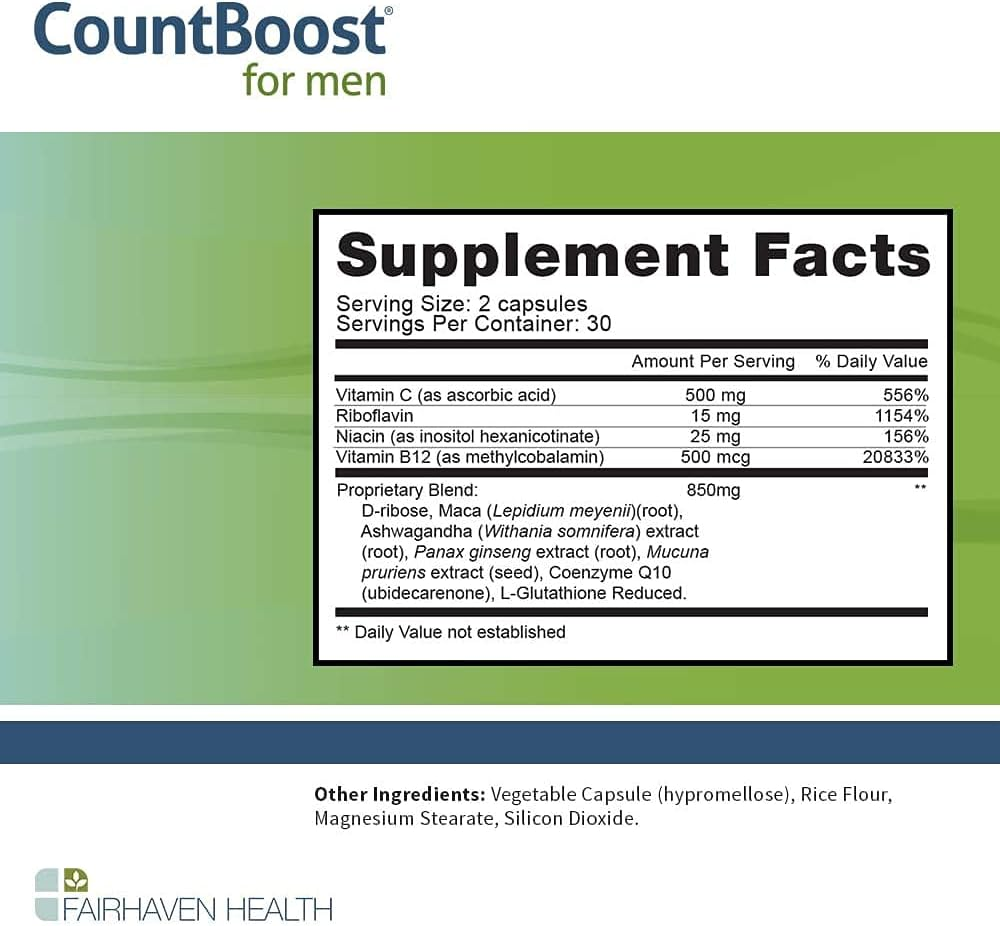 Fairhaven Health CountBoost for Men Optimal Count and Volume Male Fertility Supplement - Pre-Conception Nutrition for Him - 60 Capsules