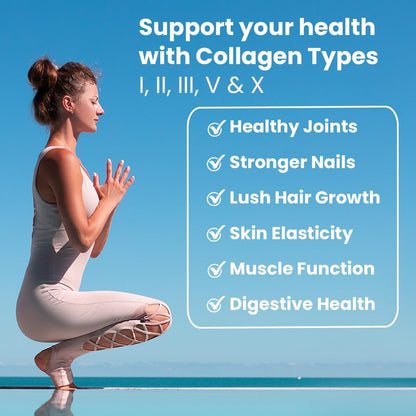 Sanar Naturals Collagen Pills Multi Collagen Complex - Type I, II, III, V, X - Extra Strength Hair Skin Nails Joints - 150 Capsules