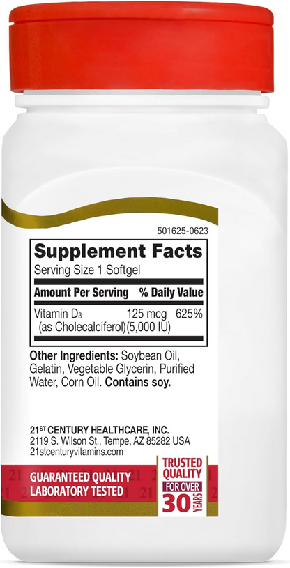 21st Century Vitamin D3 250 mcg (10,000 IU) Rapid Release Softgels, 110 Count