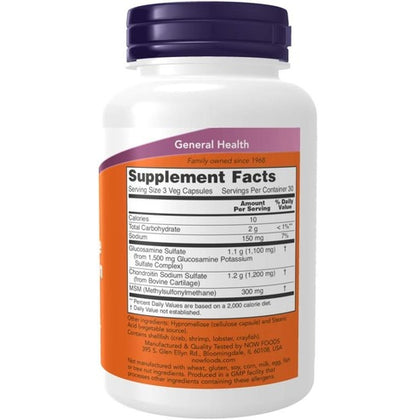 NOW Supplements, Glucosamine & Chondroitin with MSM, Joint Health, Mobility and Comfort*, 180 Veg Capsules