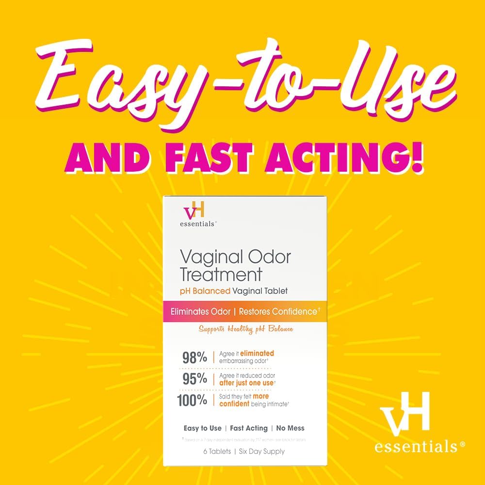 vH essentials Vaginal Odor Treatment - pH Balanced Vaginal Suppositories - 6 Tablets With Applicator