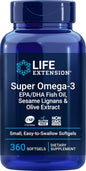 Life Extension Super Omega-3 360 Softgels, Easy to Swallow, EPA/DHA Omega3 Fish Oil, Sesame Lignans & Olive Extract