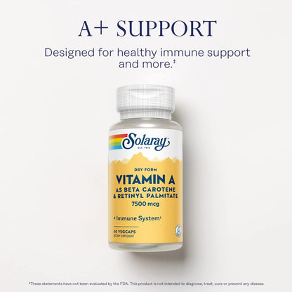 Solaray Dry Form Vitamin A 25,000 IU | Healthy Skin & Eyes, Antioxidant Activity & Immune System Function | 60 VegCaps