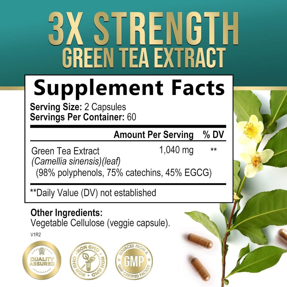 Nature's Nutrition Green Tea Green Tea Extract 3x strength 1040mg per serving 240 Capsules