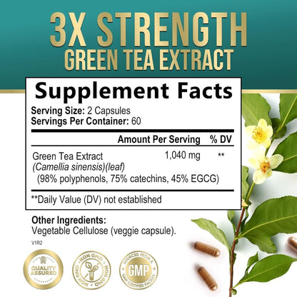 Nature's Nutrition Green Tea Green Tea Extract 3x strength 1040mg per serving 240 Capsules