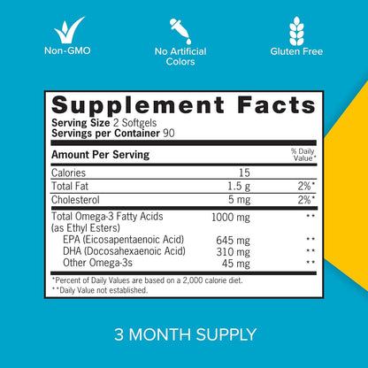 Qunol Omega 3 Fish Oil Mini Softgels, 1000mg Ultra Pure Fish Oil, Heart Health Support, Omega 3 DHA Supplements, Lemon Flavor