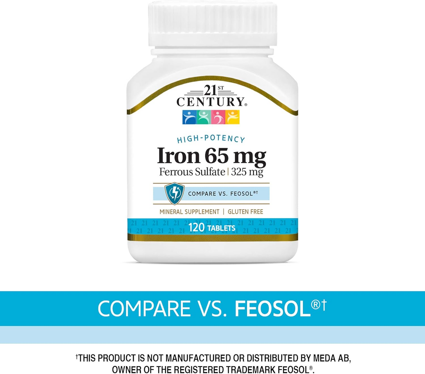 21st Century Iron 65 mg Ferrous Sulfate 325 mg Tablets, 120 Count