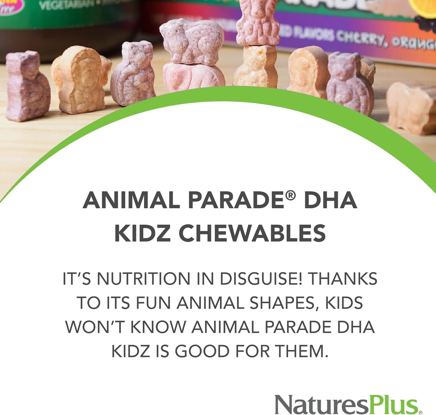 NaturesPlus Animal Parade DHA Children's Chewables - Natural Cherry Flavor - 90 Chewable Animal-Shaped Tablets - Omega 3 Fatty Acid Supplement - Gluten Free - 30 Servings