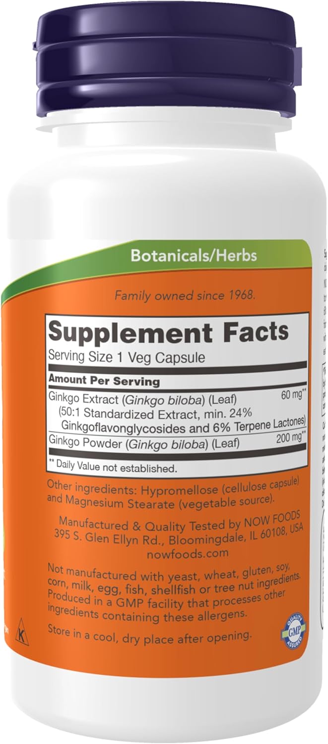 NOW Foods, Ginkgo Biloba, 60 mg, 60 Veg Capsules