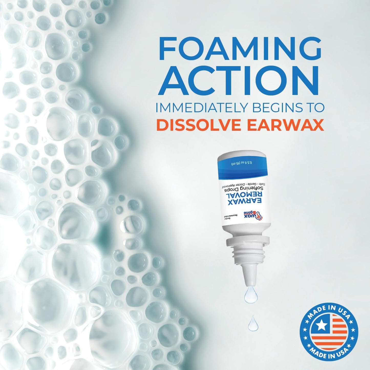 WaxBgone Earwax Removal Kit with Drops & Large 2-oz Ear Bulb Syringe - Safe & Effective Ear Cleaning Kit for Adults & Kids - Wax Softening Formula Loosens Earwax with Gentle Foaming Action - 0.5 Oz