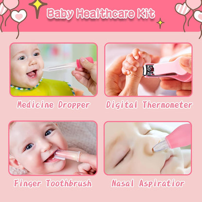 Esonto Baby Healthcare and Grooming Kit,Baby Hair Clippers, Baby Nail Clippers with Light for Newborn Infant Toddler Kids Toes and Fingernails - Care, Polish and Trim (20 Kits Pink)