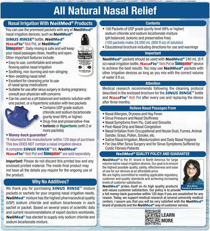 NeilMed Sinus Rinse All Natural Relief Premixed Refill Packets 100 Count