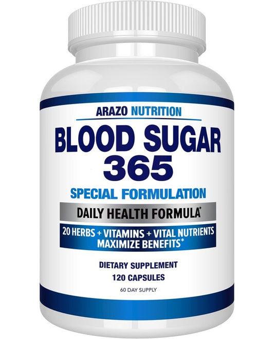 Arazo Nutrition Blood Sugar 365 Supplement - 120 Herbal Pills - 60 Day Supply