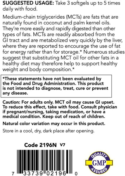 NOW Foods Sports Nutrition, MCT (Medium-chain triglycerides) Oil 1,000 mg, Weight Management, 150 Softgels