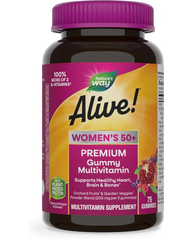 Nature's Way Women's 50+ Premium Gummies Multivitamin, 16 Vitamins and Minerals, Grape and Cherry Flavored Gummies, 75 Gummies