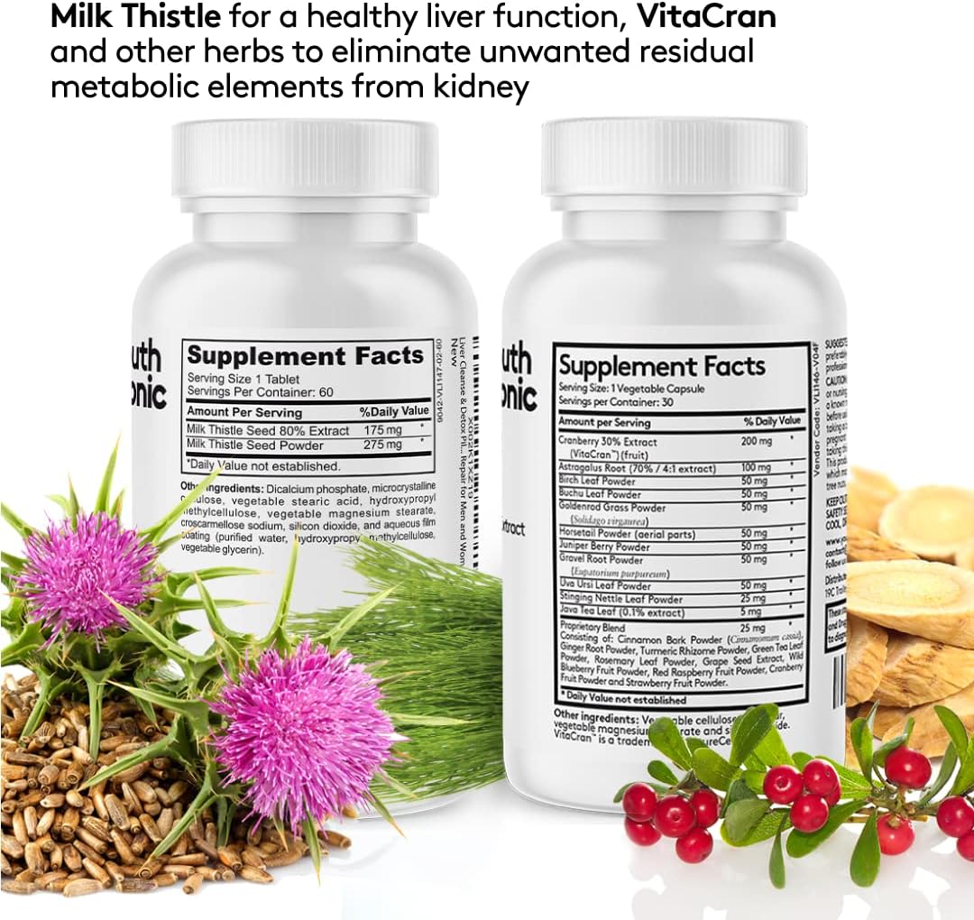 Youth & Tonic 3X Body Detox and Cleanse for Women & Men | Liver and Kidney Support & 15 Day Colon Cleanser to Repair Detoxify and Full Waste Loss | Supplement Pills