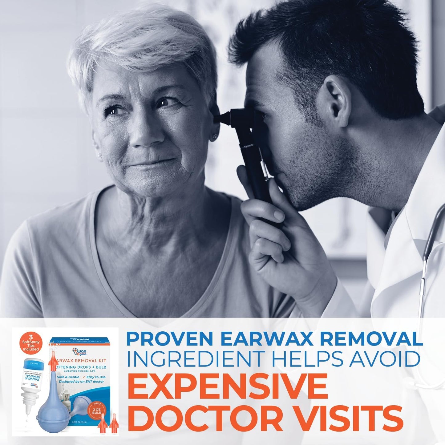 WaxBgone Earwax Removal Kit with Drops & Large 2-oz Ear Bulb Syringe - Safe & Effective Ear Cleaning Kit for Adults & Kids - Wax Softening Formula Loosens Earwax with Gentle Foaming Action - 0.5 Oz