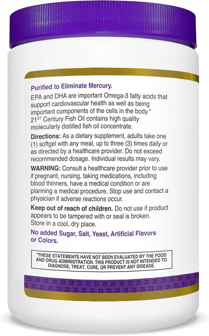 21st Century Fish Oil 1000 mg Softgels, 300 Count