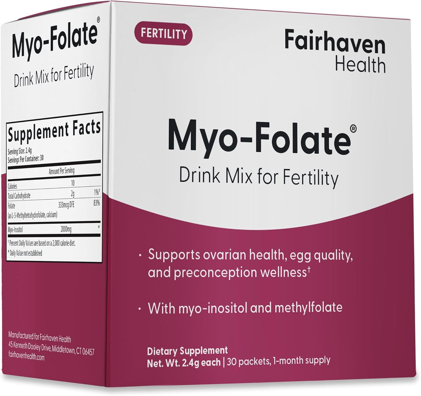 Fairhaven Health Myo-Folate Powder for Women - 1 Per Day, Female Fertility Supplement, Ovarian Health and Egg Quality - 2000 mg Myo-Inositol and 333 mcg Methylfolate – 30 Individual Packets