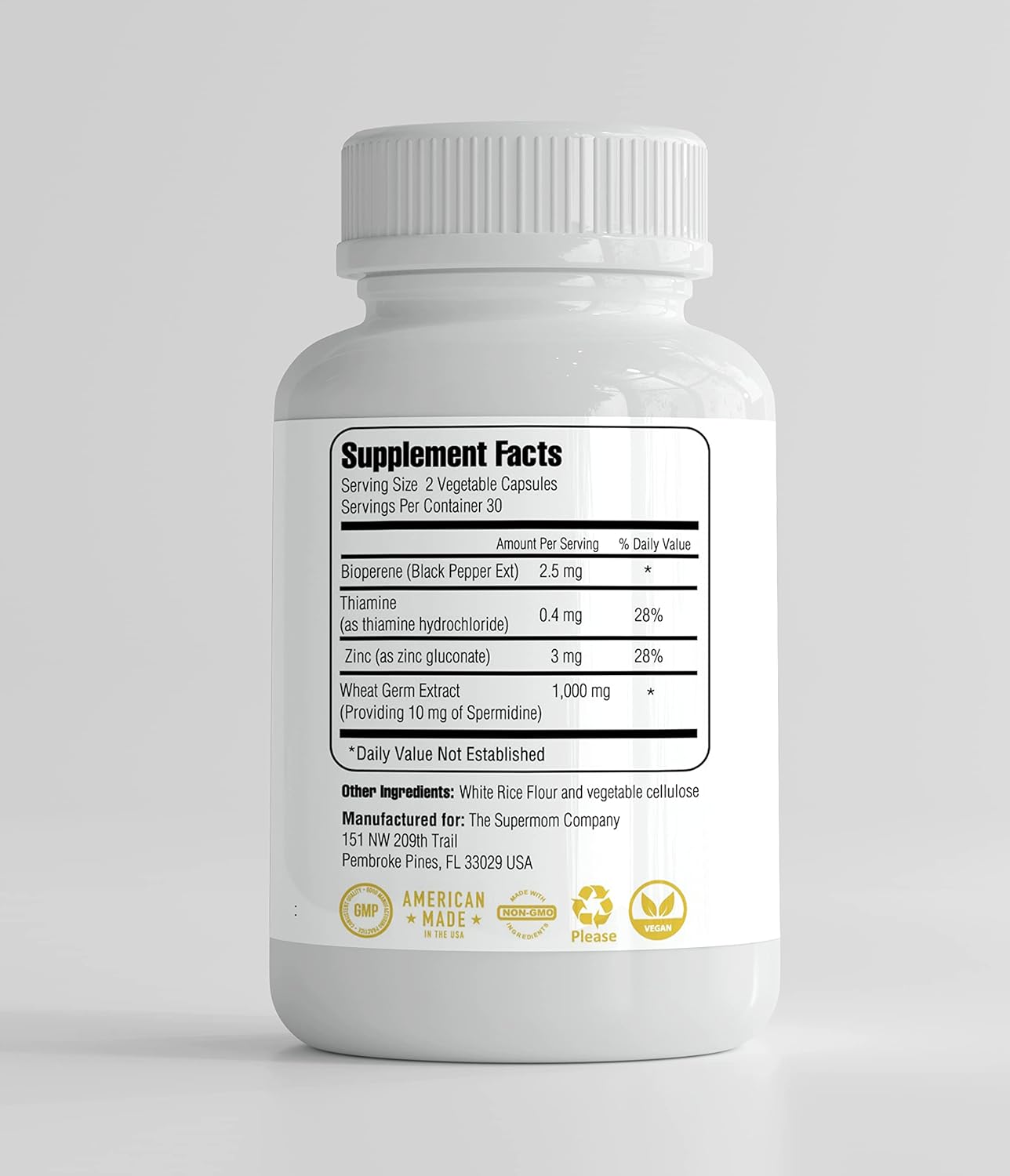 Spermidine 60 Vegetable Capsules - Wheat Germ Extract with 1000 mg Spermidine Supplement, Bioperine for Maximum Absorption and Zinc for Cell Membrane Renewal – Telomere Health and Healthy Aging