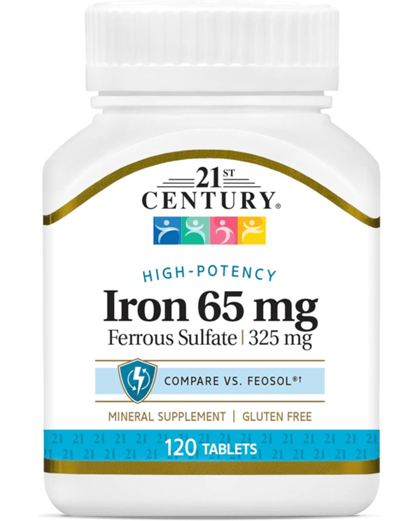 21st Century Iron 65 mg Ferrous Sulfate 325 mg Tablets, 120 Count 21st Century