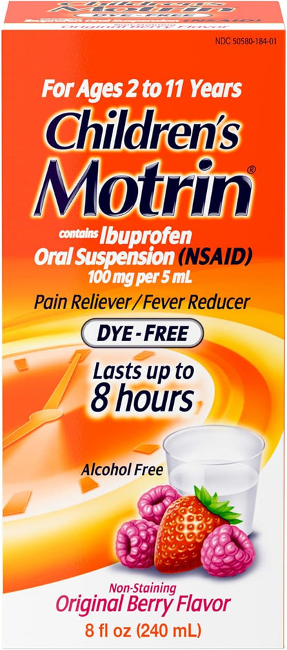 Motrin Children's Ibuprofen Oral Suspension Original Berry Flavor, 100 mg, Original Berry Flavor 4 oz