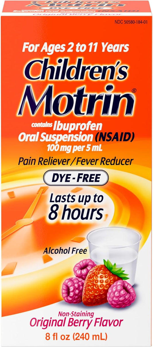 Motrin Children's Ibuprofen Oral Suspension Original Berry Flavor, 100 mg, Original Berry Flavor 4 oz