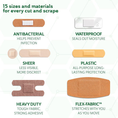Curad Assorted Bandages Including Antibacterial, Heavy Duty, Fabric, and Waterproof Bandages, 300 Pieces