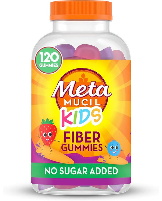 Metamucil Kids Fiber Supplement Gummies, No Sugar Added, 5g Prebiotic Plant-Based Fiber Blend, Mixed Berry Flavored, 120ct Gummies