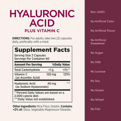 Nature's Bounty Vitamin C and Hyaluronic Acid Supplement, 120 Capsules