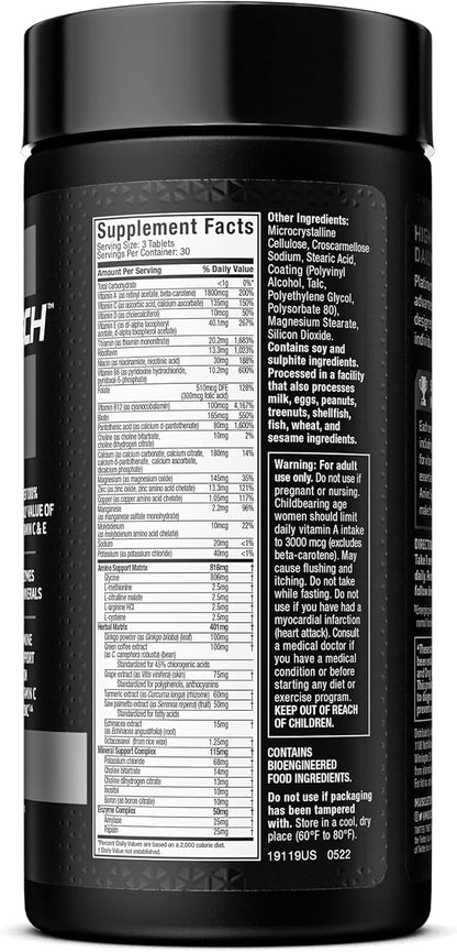 MuscleTech Platinum Multivitamin for Immune Support 18 Vitamins & Minerals Vitamins A C D E B6 B12 Daily Workout Supplements for Men 90 Ct
