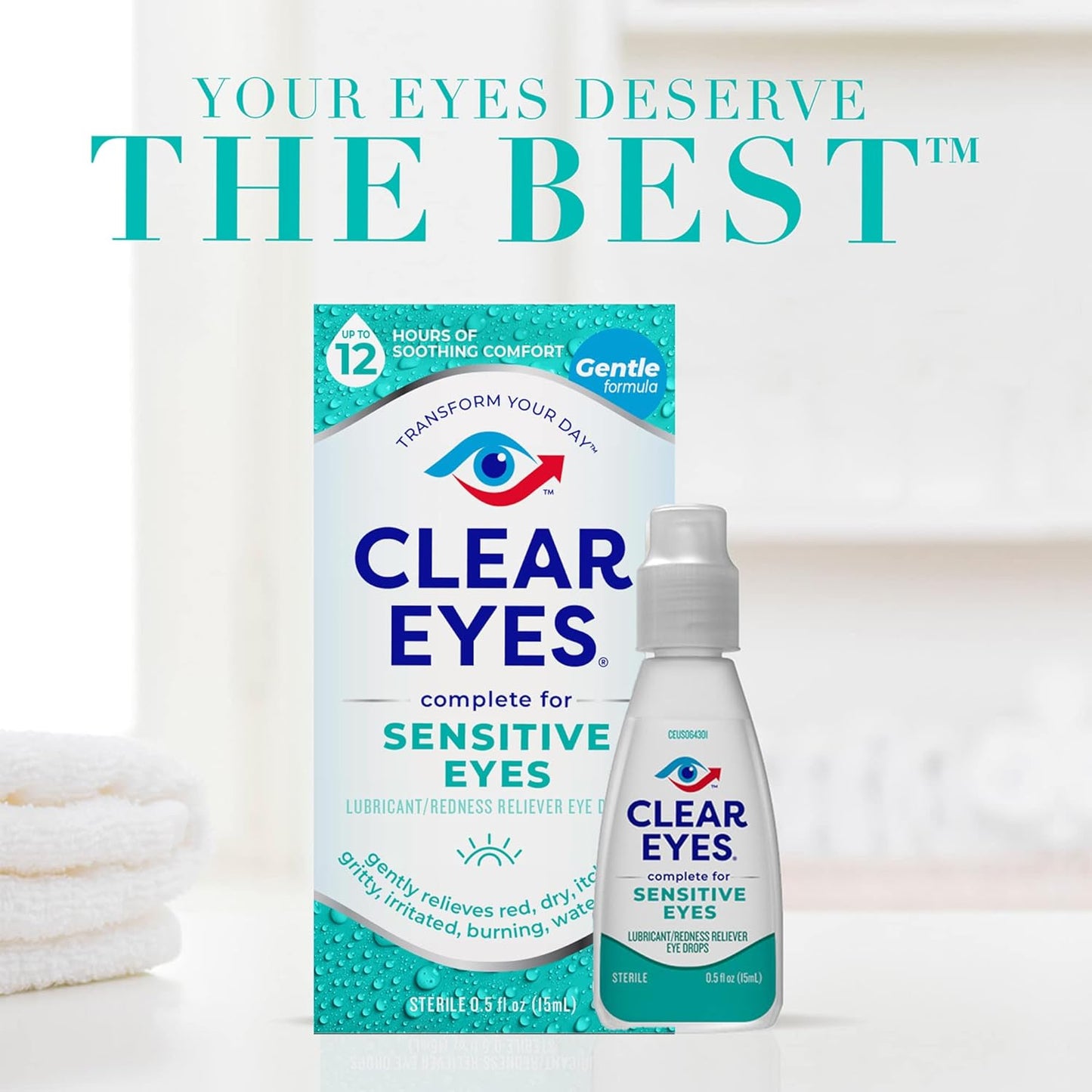 Clear Eyes for Sensitive Eyes, Redness Reliever Eye Drops, 0.5 oz