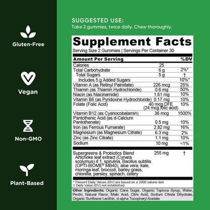 Goli SuperGreen Gummy Vitamin - 60 Count - Essential Vitamins and Minerals - Plant-Based, Vegan, Gluten-Free & Gelatin Free
