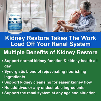 Kidney Restore Kidney Cleanse and Kidney Health Supplement to Support Normal Kidney Function, Vitamins for Kidney Health 60 caps