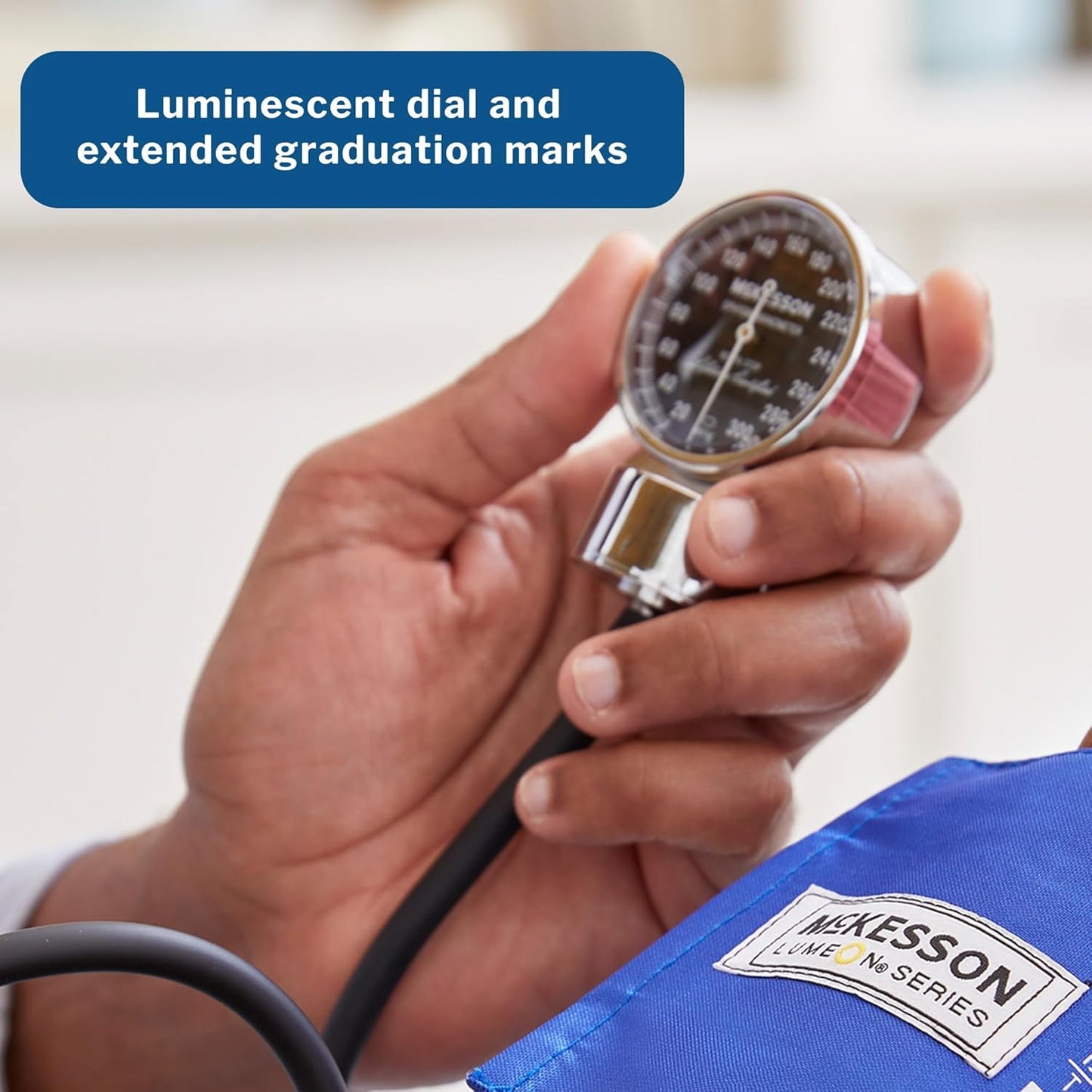 McKesson LUMEON Professional Aneroid Sphygmomanometer, Blood Pressure with Cuff, Pocket Size, Royal Blue, Adult Small, 1 Count