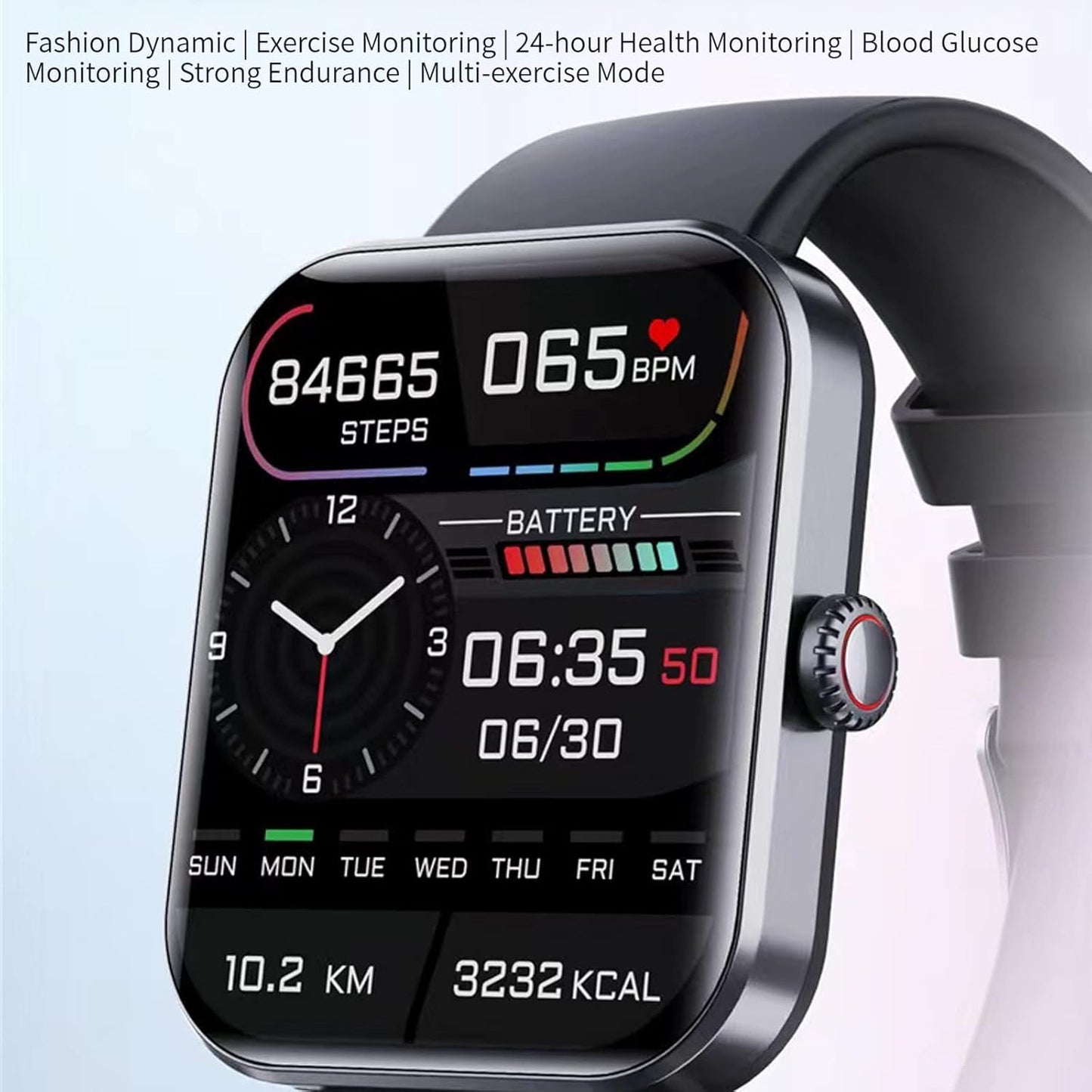 Diabetic Watches, Bluetooth Fashion Smartwatch, F57L Blood Glucose Monitoring Smartwatch Non-invasive Blood Sugar Test Smart Watch, Painless Blood Glucose Testing Fashionable Sports Watch (black)