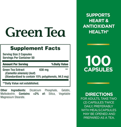 Nature's Bounty Green Tea Pills, 315mg, 100 Capsules