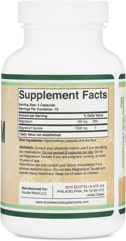 Double Wood Magnesium Taurate, 1,500mg per Serving, 210 Vegan Capsules