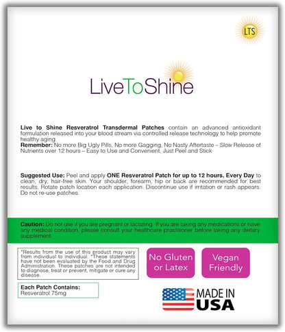 Live To Shine Resveratrol Patches - 30 Transdermal Patches - USA Made - One Month Supply