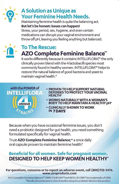 AZO Complete Feminine Balance Daily Probiotics for Women, 30 Count