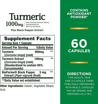 Nature's Bounty Turmeric With Black Pepper Extract, 1000mg, 60 Capsules