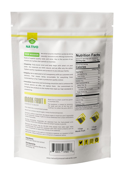 Nativo Monk Fruit and Erythritol Sweetener 1:1 - Granular - Sugar Substitute - Non GMO - 0 Glycemic - Keto and Paleo Friendly - 1 Pound bag (Classic)