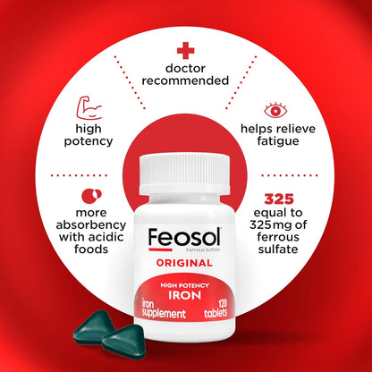 Feosol Original Iron Supplement Tablets, 325mg Ferrous Sulfate -120 ct