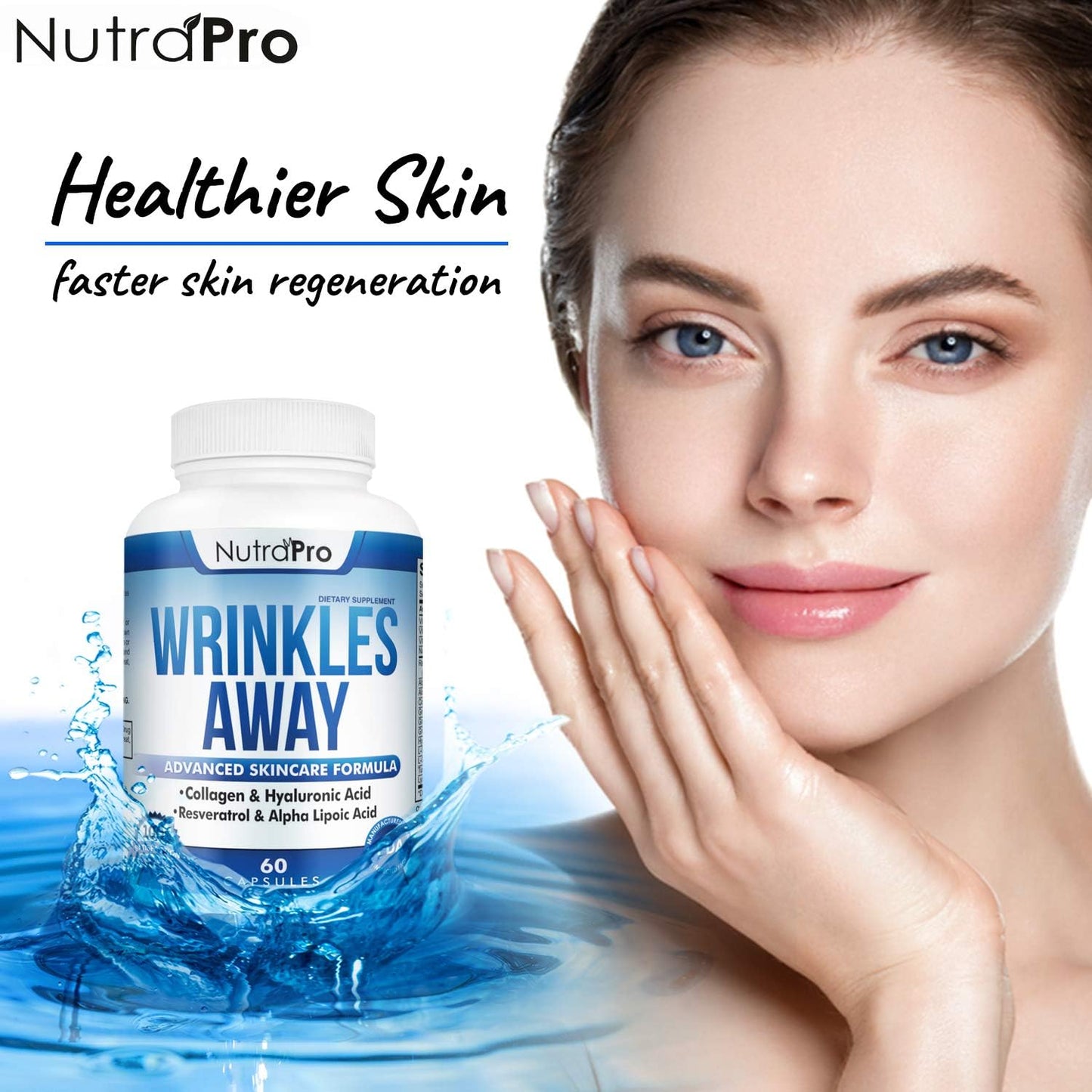 Nutra Pro Anti-Wrinkle and Ageless Skin Vitamins - Dermal Repair Complex for Skin Repair with Collagen & Resveratrol & Alpha - Lipoic Acid & Hyaluronic Acid Supplement to Renew Skin