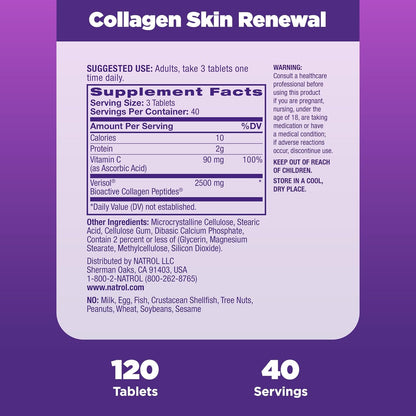 Natrol, Collagen Skin Renewal Tablets, Dietary Supplement, 120 Count