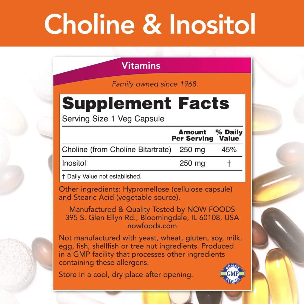 NOW Foods Choline & Inositol, 100 Veg Capsules