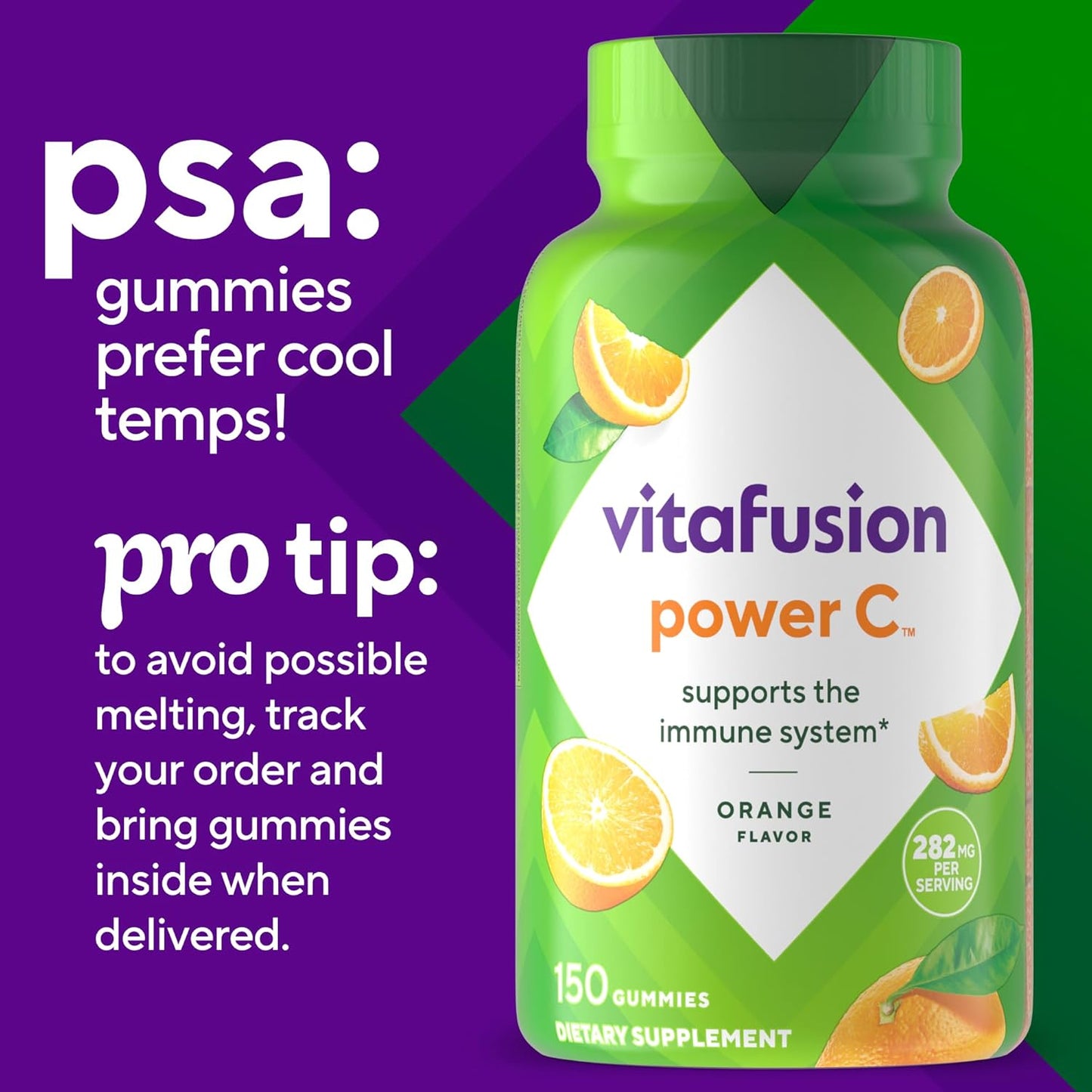 Vitafusion Power C Vitamin C Gummies for Immune Support, Orange Flavored, 282 mg Vitamin C, America’s Number 1 Gummy Vitamin Brand, 50 Day Supply, 150 Count