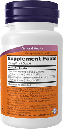 NOW Foods Supplements, Lutein (25 mg) & Zeaxanthin (5 mg), 60 Softgels now